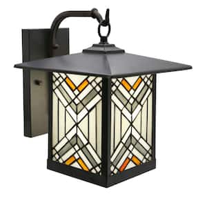 Regal 1-Light Bronze Outdoor Mission Stained Glass Wall Lantern Sconce