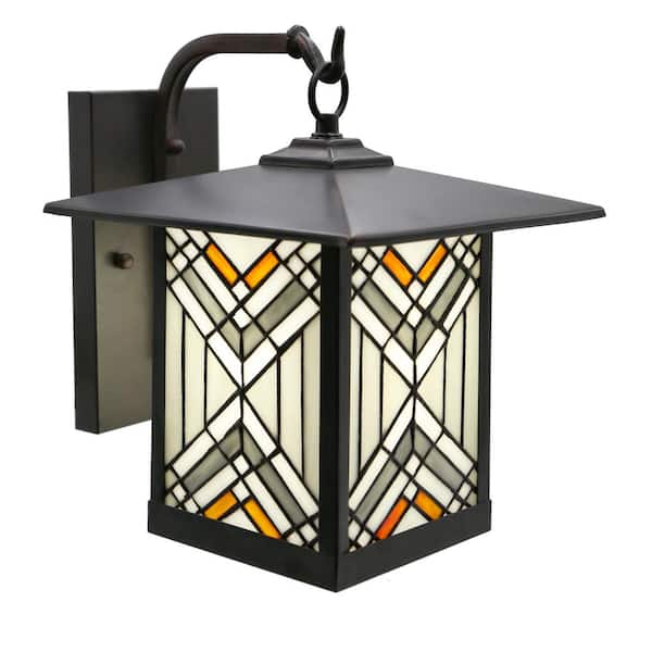 River of Goods Regal 1-Light Bronze Outdoor Mission Stained Glass Wall Lantern Sconce