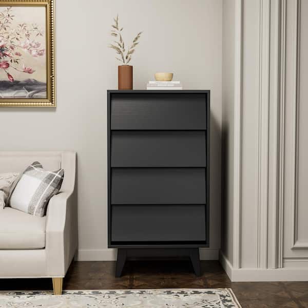 Bevel Design Dresser Black 4-Drawer 20 in. W Chest of