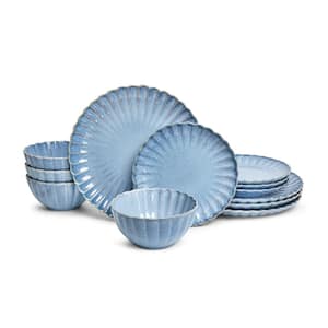 Frill 12-Piece Casual Reactive Blue Dinnerware Set (Service for 4)