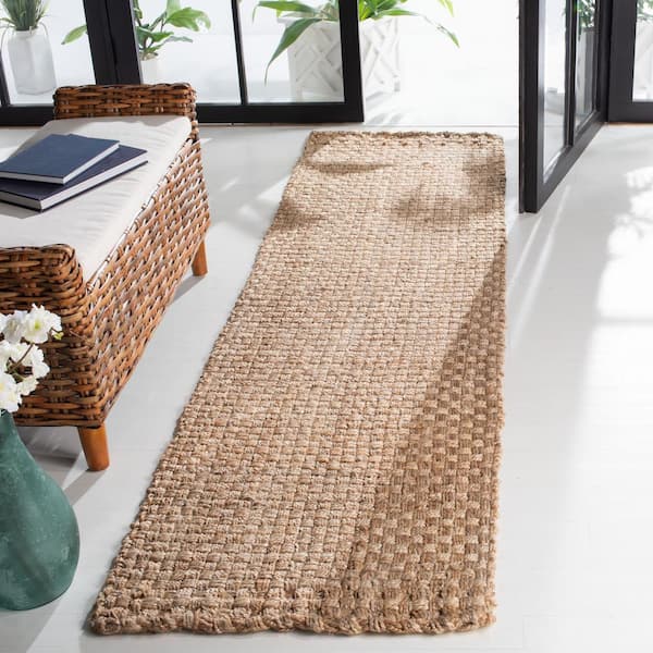 Natural Fiber 2 ft. x 12 ft. Natural Solid Color Runner Rug