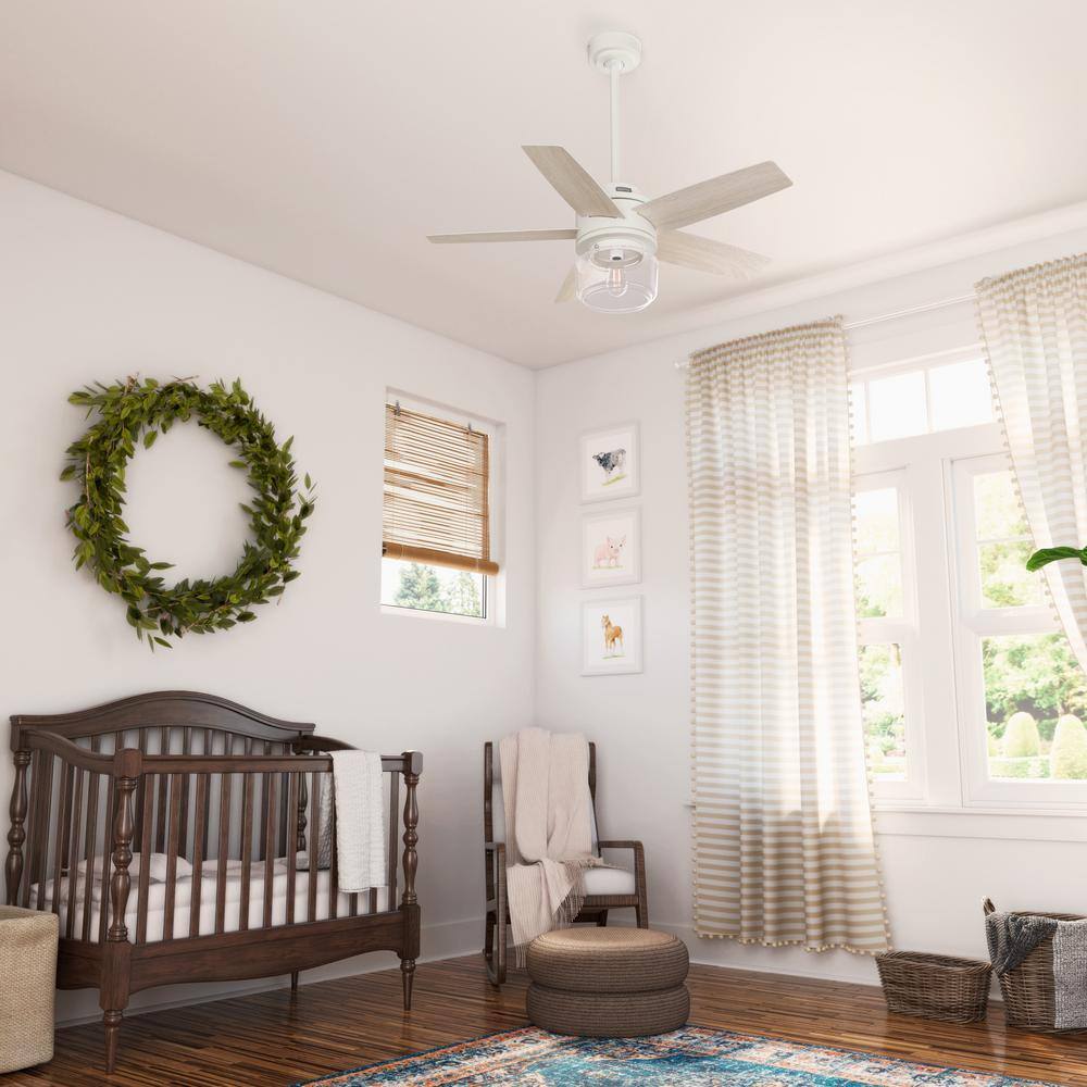 Margo 52" Textured White Ceiling Fan with Light Oak Blades and Remote