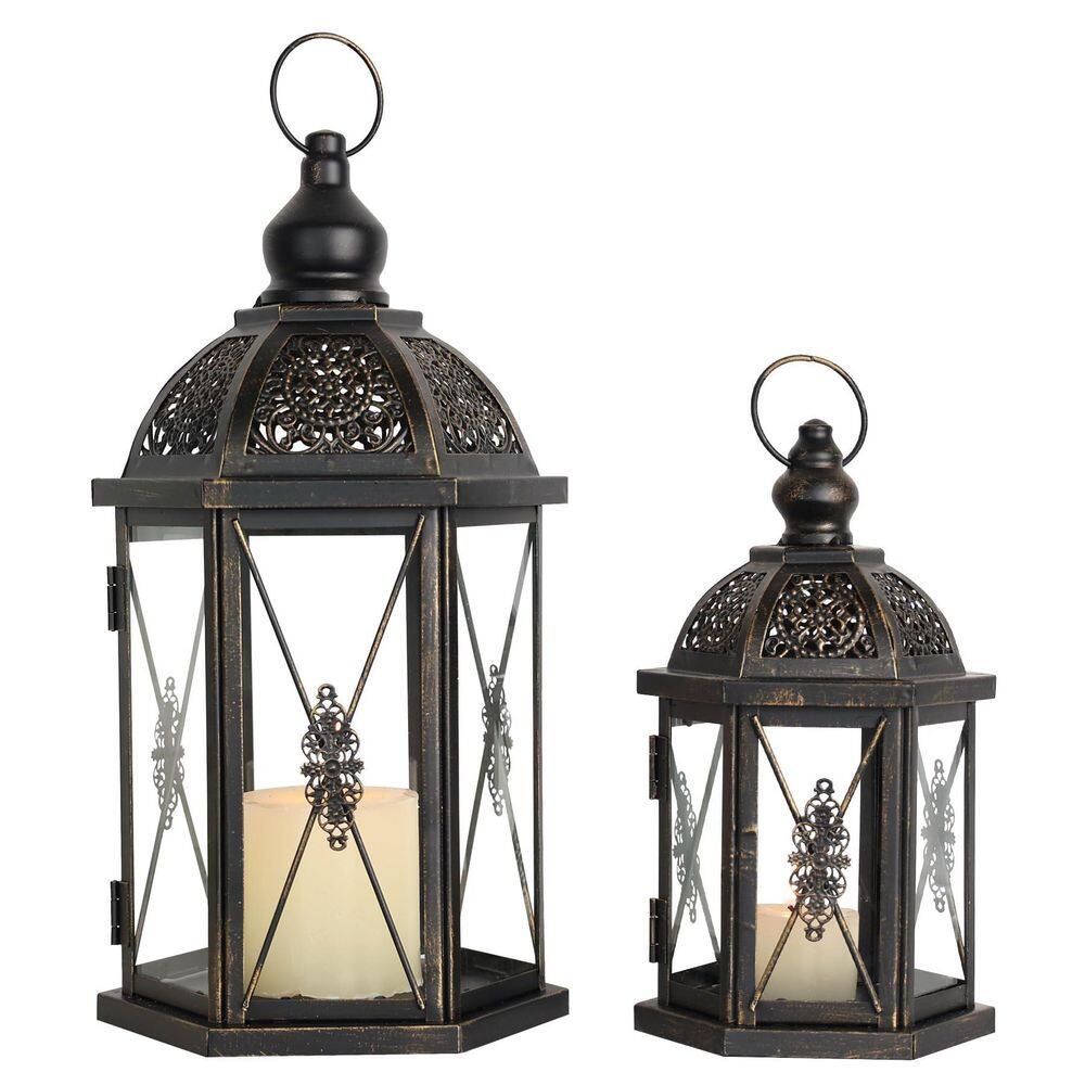 15 in. and 10 in. H Metal Black Large Lantern Candle Lanterns Decor, Vintage Hanging Candle Holder price history on PriceWatchPro