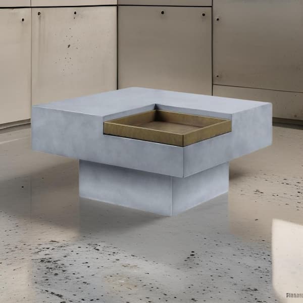 Benjara Custom Series 32 in. Gray Round Other Coffee Table with Removable Tray