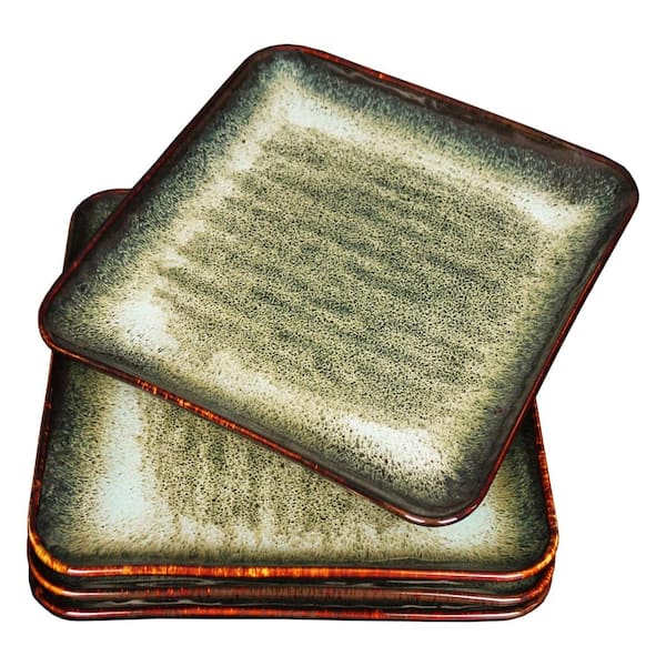 4-Piece Ceramic Square Dinner Plate Set 9 in. Microwave and Dishwasher Safe Porcelain Serving Dishes