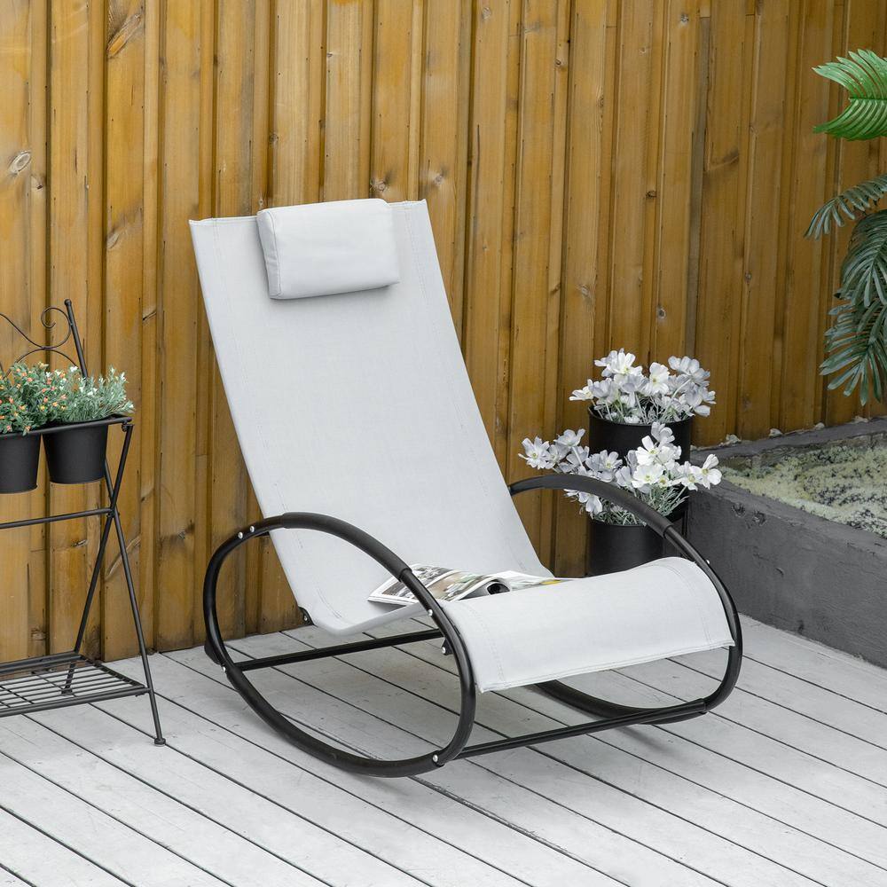 Gray Mesh Zero Gravity Rocking Lounger with Pillow
