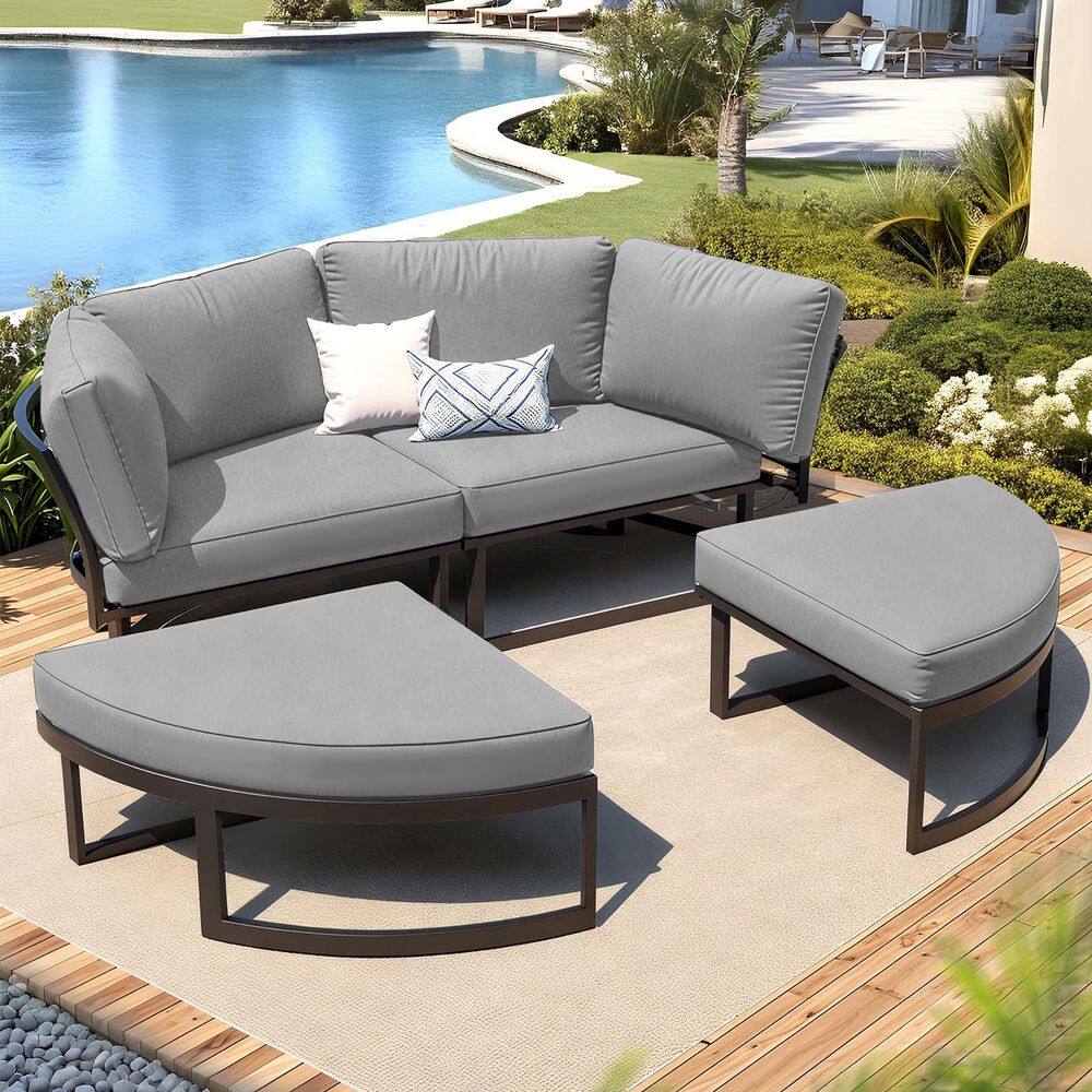 4-Pieces Metal Outdoor Patio Sectional Round Daybed Sofa with Grey Cushions price history on PriceWatchPro