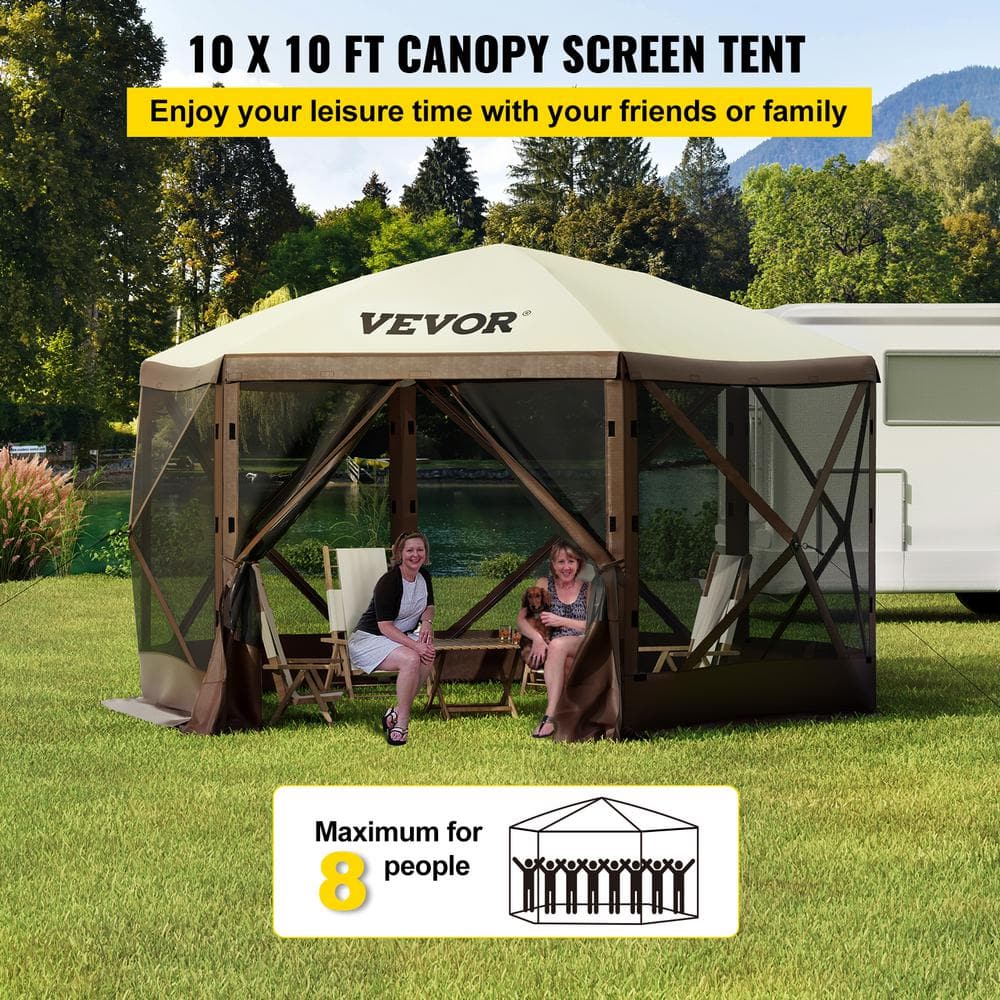 6-ft x 9-ft Beige and Brown Aluminum Camping Gazebo Tent