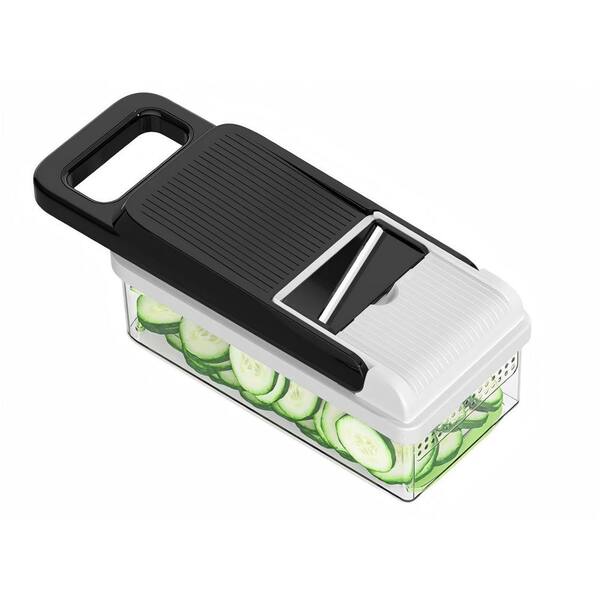 Black/White 12-in-1 Multifunctional Vegetable Chopper, 7 Blades Veggie Chopper with Container and Lid, Dicer, Slicer