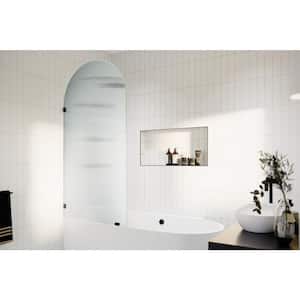 Venus 34 in. W x 66.75 in. H Single Fixed Frameless Arched Fluted Tub Door in Matte Black without Handle