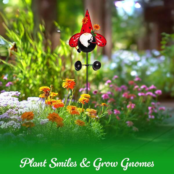 G128 Lawn and Garden Metal Yard Wind Spinner Lady Bug Gnome