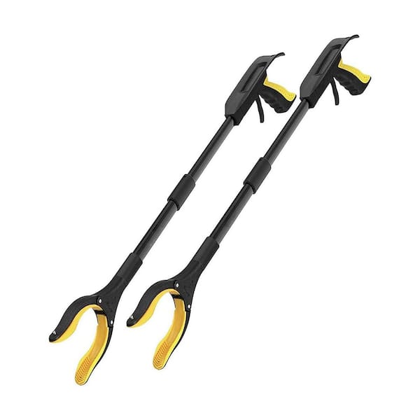 32 in. Grabber Reacher Tool with Shoehorn 360° Rotating Head Trash Picker Foldable Yellow 2-Pack