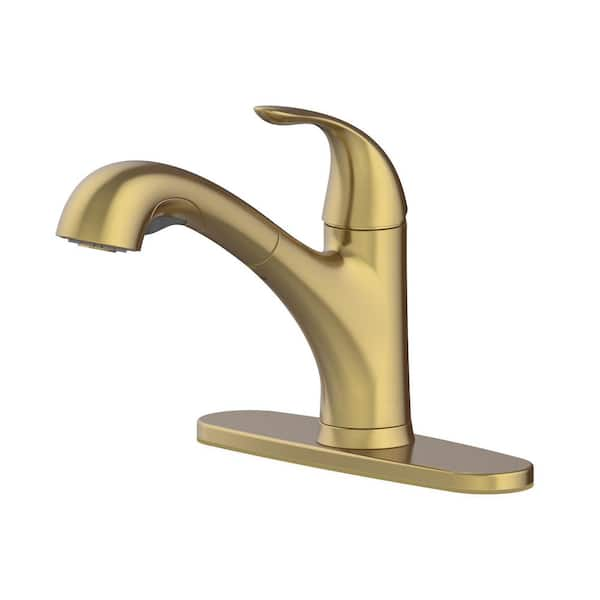 Glacier Bay Market Single Handle Pull Out Sprayer Kitchen Faucet In Matte Gold Hd