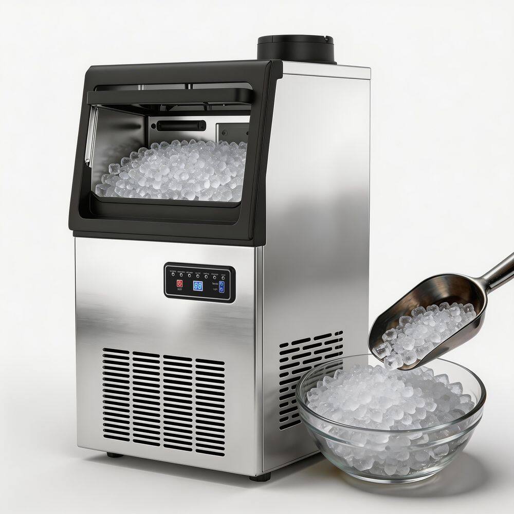 13.58 in. Commercial Ice Maker 70 lbs./24 H Freestanding Stainless Steel Ice Maker, Crescent Ice Cubes w/15 lbs. Storage
