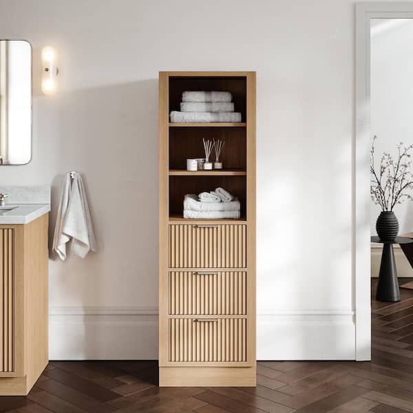 Milan 20 in. W x 16 in. D x 65 in. H  Freestanding Bathroom Linen Cabinet in Natural Oak