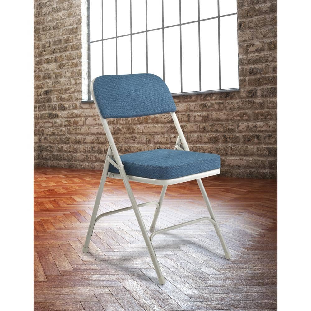 Regal Blue Fabric Upholstered Armless Folding Chairs with Metal Frame - Set of 2