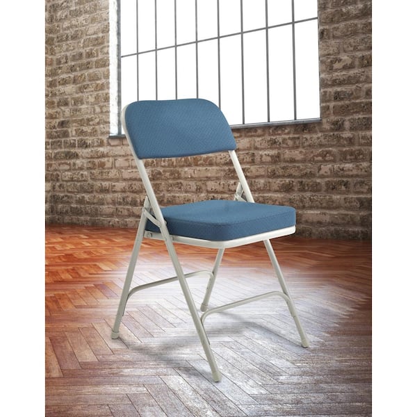 National Public Seating Navy Metal Frame Padded Seat Folding Chair (Set of  2) 3215 - The Home Depot