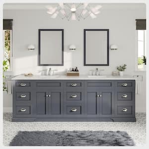 Epic 96 in. W x 22 in. D x 34 in. H Double Bathroom Vanity in Charcoal Gray with White Quartz Top with White Sinks