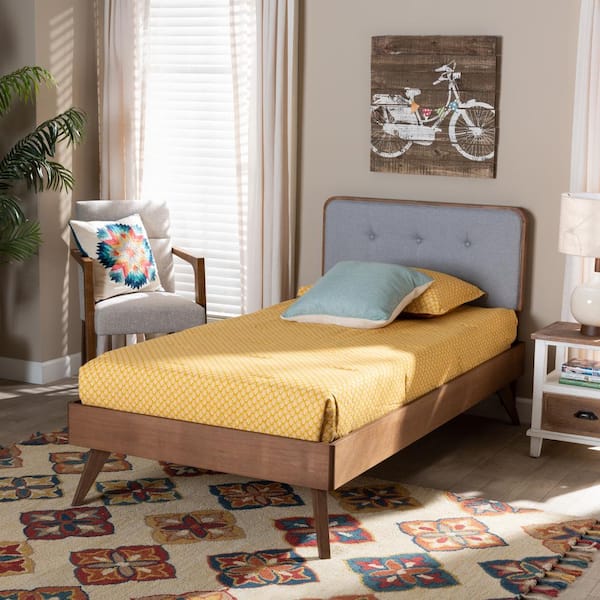 Baxton Studio Dilara Gray and Walnut Twin Platform Bed