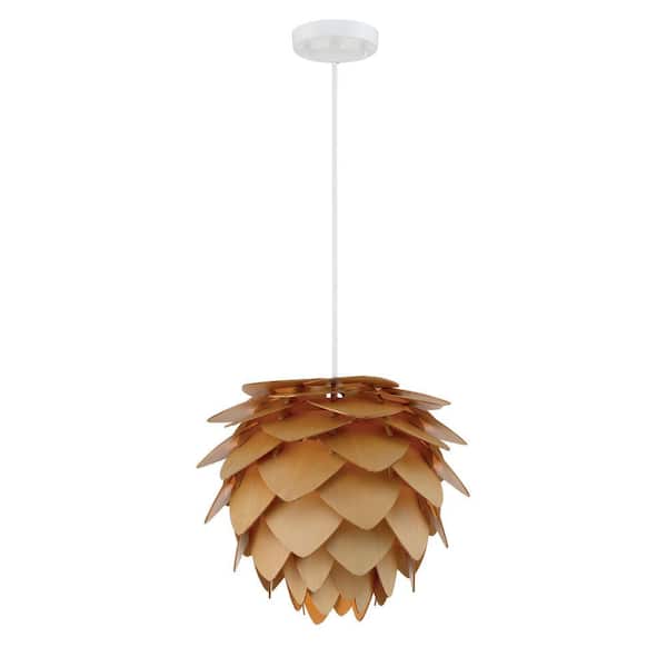 Kaliko 60-Watt 1-Light Kula Wood Tropical Pendant Light with Wood Panels and No Bulbs Included
