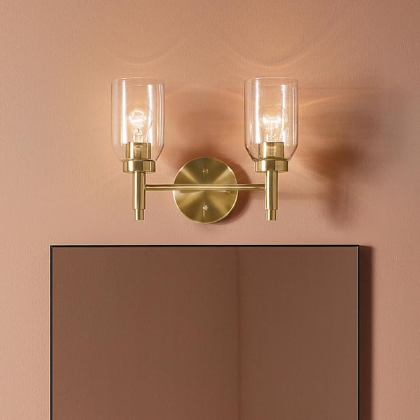 Madden 14.25 in. 2-Light Champagne Bronze Modern Bathroom Vanity Light with Clear Glass