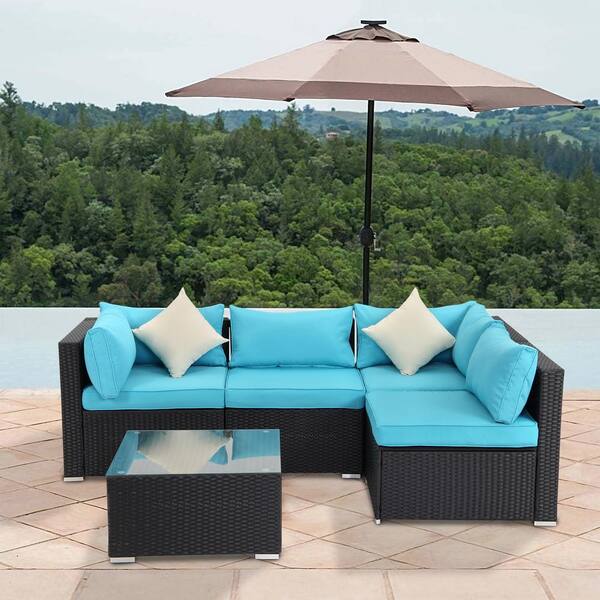 Casainc Dark Brown 5 Piece Pe Wicker Outdoor Patio Conversation Sofa With Blue Foam Cushions Wf Cn7102 3 Bl The Home Depot Casainc Dark Brown 5 Piece Pe Wicker, Modenzi Outdoor Furniture Reviews