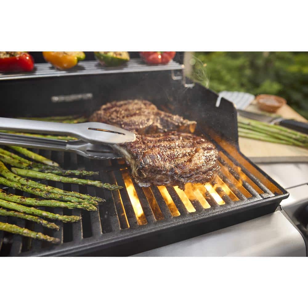 Black Porcelain Coated Cast Iron 3-Burner Propane Gas Grill with Side Burner
