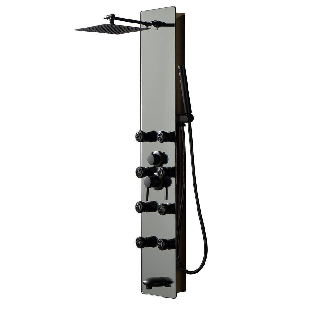 8-Jet Multi-function Mirror Shower Panel System with Adjustable Rainfall Shower Head Handheld Shower Head in Black Gold