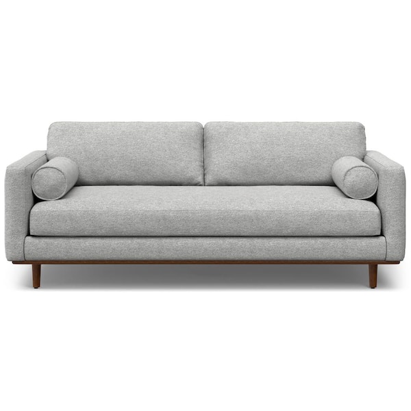 Morrison Mid-Century Modern 89 in. Straight Arm Woven-Blend Fabric Wide Rectangle Sofa in Mist Grey