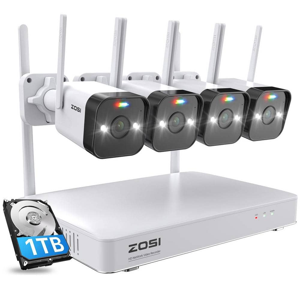 8-Channel H.265 Plus 3MP 2K 1TB Hard Drive NVR Security Camera System with 4 Outdoor Wi-Fi IP Cameras, 2-Way Audio -  ZOSI, ZSWNVK-U83041-W