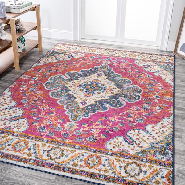 JONATHAN Y Bohemian Flair Boho Vintage Medallion Fuchsia/White 8 ft. x 10 ft. Area Rug