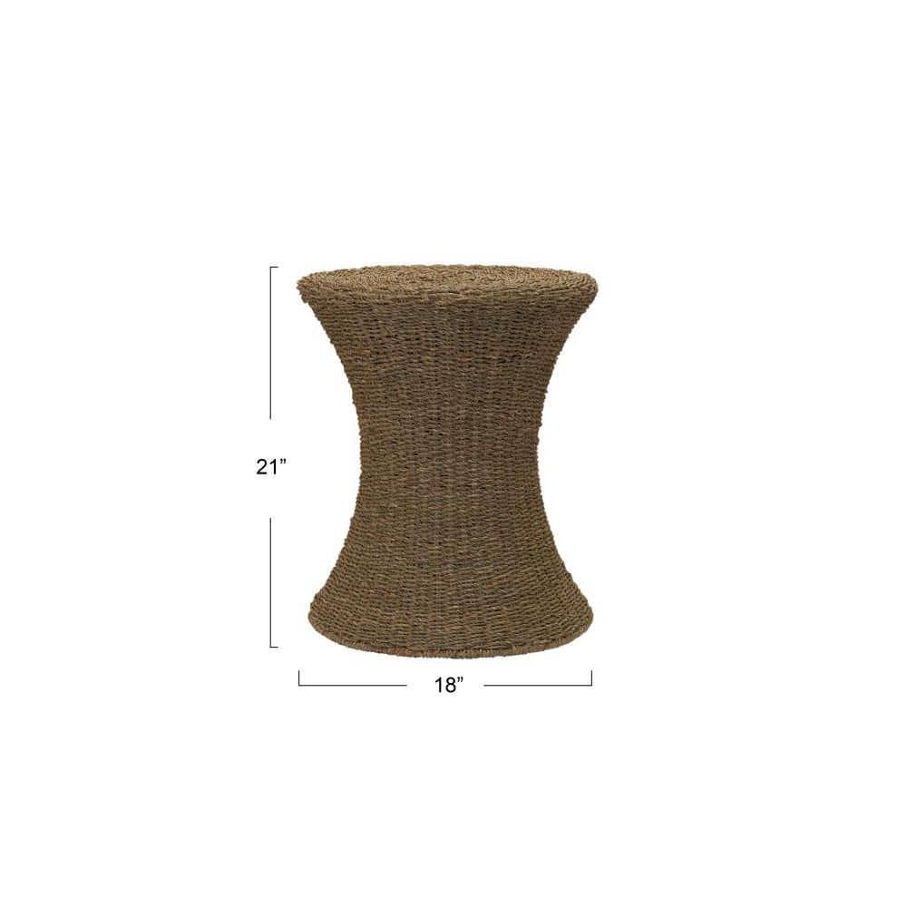 Handwoven Natural Seagrass Hourglass Wicker Stool, 18" Round