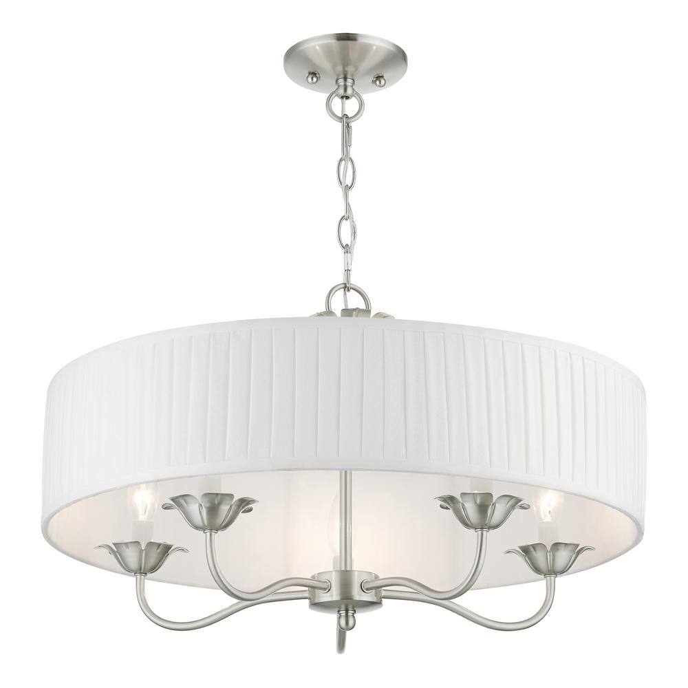 Edinburgh Transitional 5-Light Brushed Nickel Drum Pendant with Pleated Shade