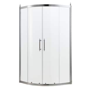36 in. x 75 in. H Neo-Round Corner Sliding Door Semi-Frameless Fixed Shower Door Enclosure in Chrome with Clear Glass