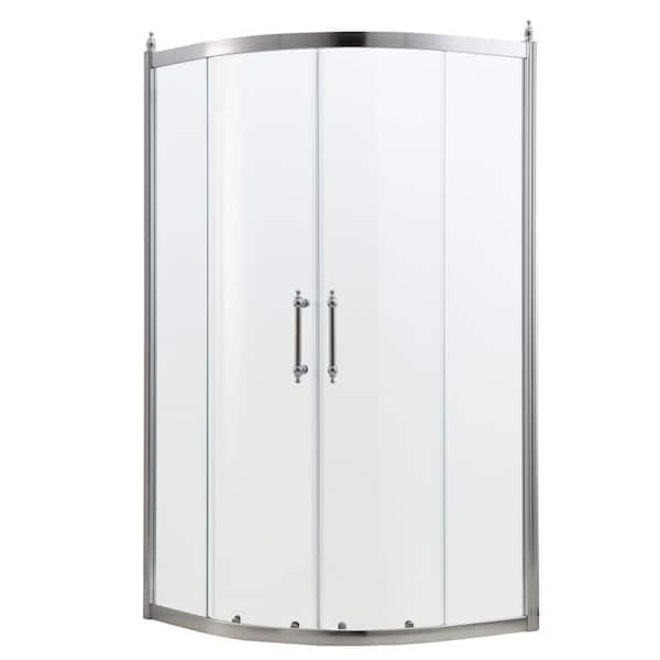 36 in. x 75 in. H Neo-Round Corner Sliding Door Semi-Frameless Fixed Shower Door Enclosure in Chrome with Clear Glass