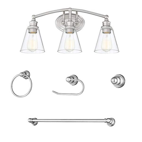 Pia Ricco 3-Light Brushed Nickel Vanity Light with Bathroom Set 1Jay ...