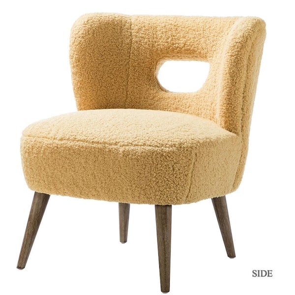 JAYDEN CREATION Mini Mustard Vegan Lambskin Sherpa Upholstery Side Chair with Cutout Back and Solid Wood Legs