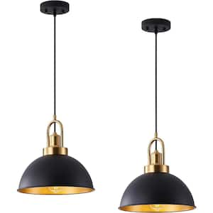 14 in. 1-Light Matte Black Farmhouse Pendant Light Hanging Industrial Ceiling Lights Fixture for Kitchen Island (2-Pack)