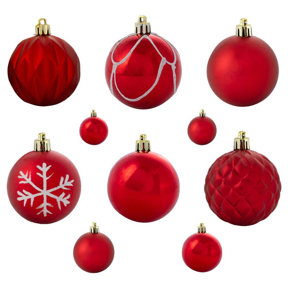 Red Shatterproof Plastic Christmas Ornament Set, 100 Pieces