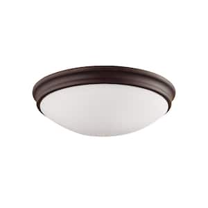 14 in. W 3-Light Rubbed Bronze Ceiling Fixture Flush Mount Bowl with Glass Shade