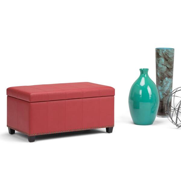Simpli Home Amelia Storage Ottoman Bench in Crimson Red Faux Leather