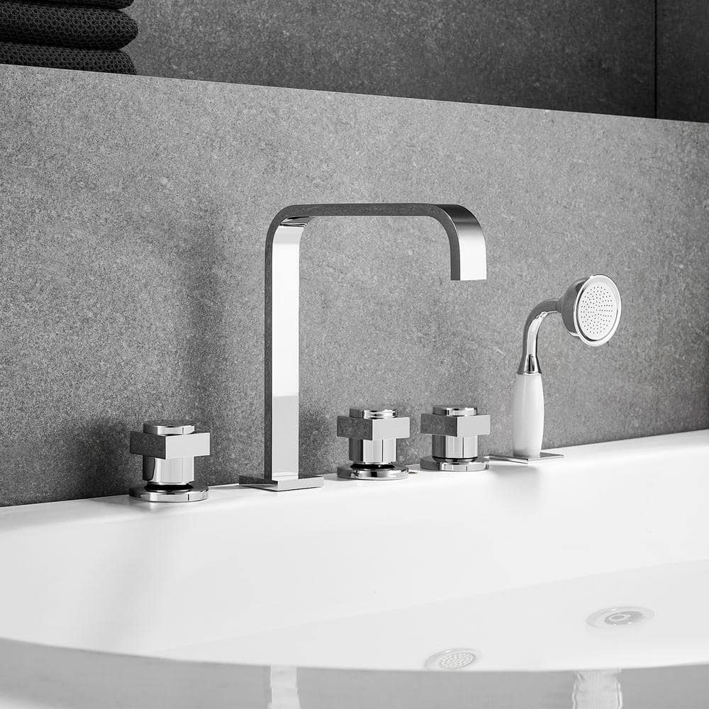 Polished Chrome Triple Handle Deck-Mount Roman Tub Faucet