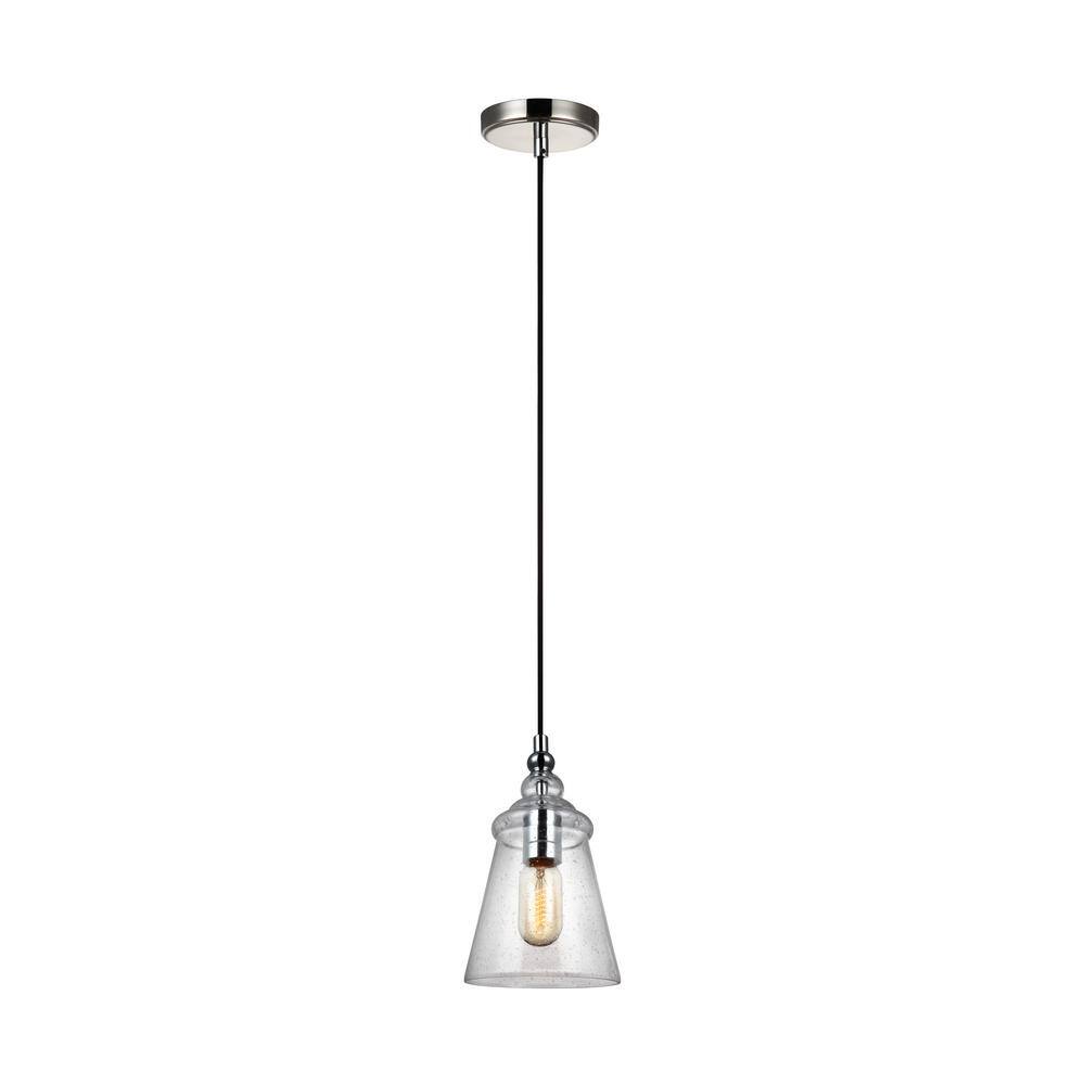 Loras Chrome Finish Mini Pendant with Clear Seeded Glass