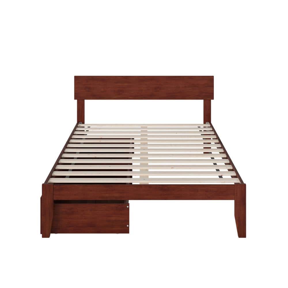 Walnut Full Platform Bed with Storage Drawers and Headboard