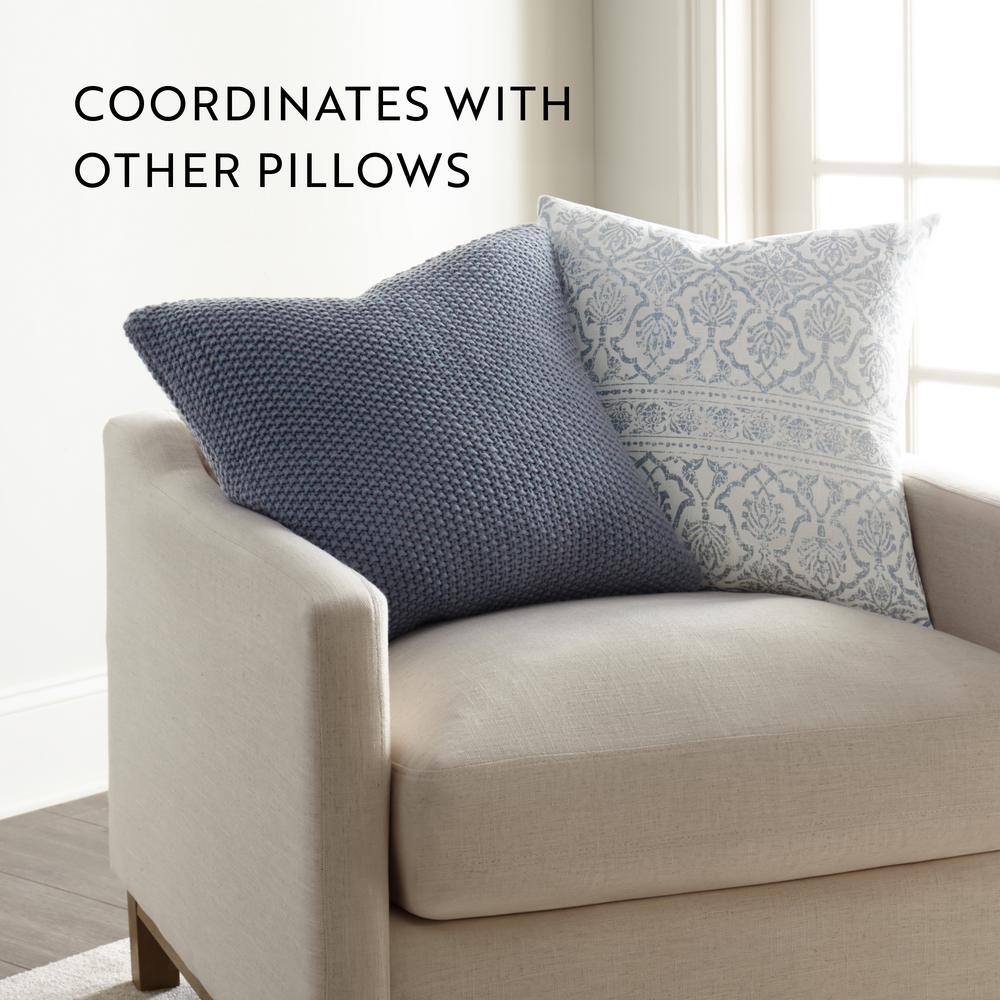 Blue Cotton Knit Square Throw Pillow