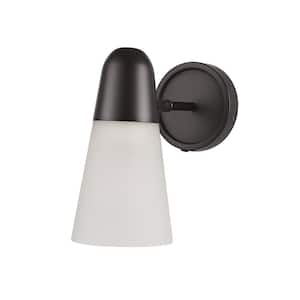 Gaumond 1-Light Dark Bronze Plug-In or Hardwired Wall Sconce with Frosted Glass Shade and CEC Title 20 LED Bulb Included