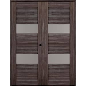 Berta 64 in. x 80 in. Left Hand Active 2-Lite Frosted Glass Gray Oak Wood Composite Double Prehung French Door