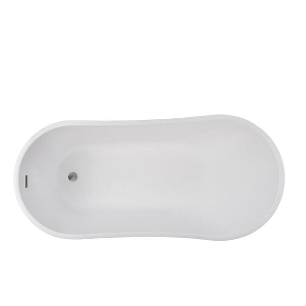 Vanity Art Clermont 59 in. Acrylic Freestanding Flatbottom Bathtub in White/Brushed Nickel
