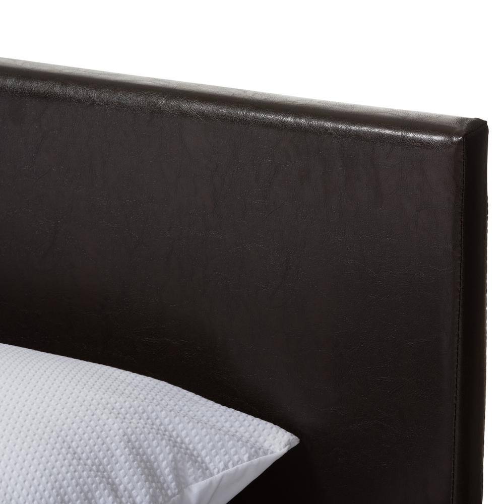 Dark Brown Faux Leather Upholstered Queen Platform Bed with Slats