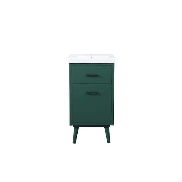 Unbranded Simply Living 18 in. W x 15 in. D x 33.5 in. H Bath Vanity in Green with White Resin Top
